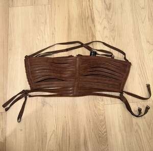 Darker Wavs Fader Strappy Vegan Leather Ribbed Bustier Top XS